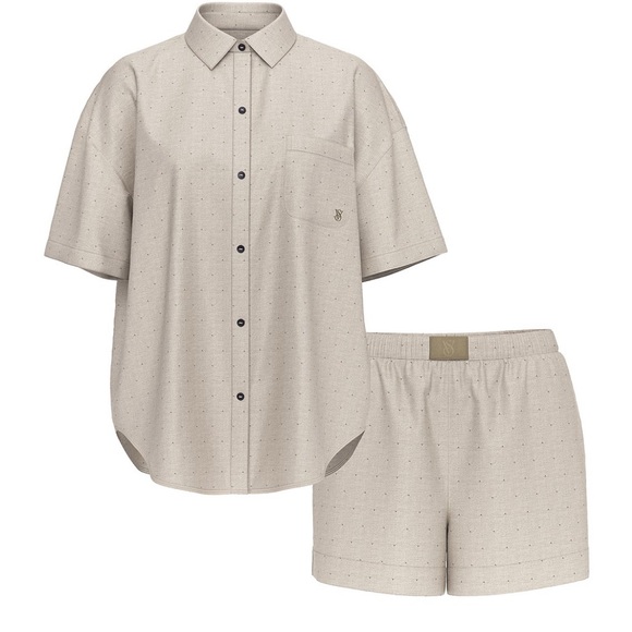 🤍 Loungewear Modal Cotton Short Pajama Set “Turtle Dove Herringbone” (beige) XL - Picture 3 of 16